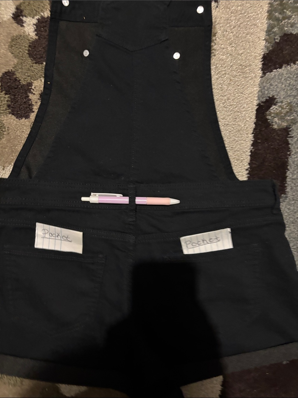 No Boundaries dark navy blue, with black accents and inside,Denim Short Overalls - Picture 11 of 13